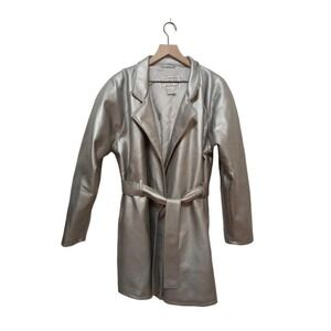 BB Dakota Pret A Porter Vintage Silver Polyvinyl Long Tie Waist Coat Sz L